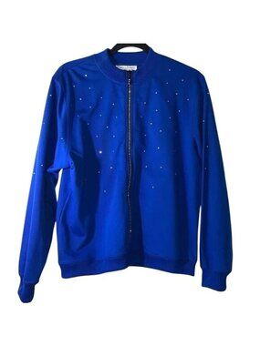 Drapers & Damons Ladies Blue Rhinestone Zip-Up Cardigan Jacket 100% Cotton Size